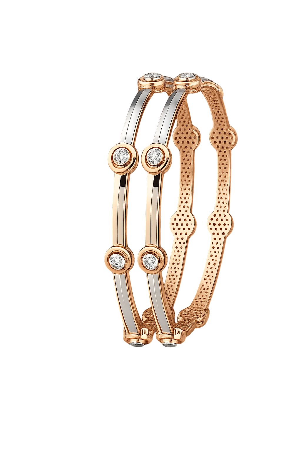 Two-Tone Bezel-Set Diamond Station Rose Gold Bangles