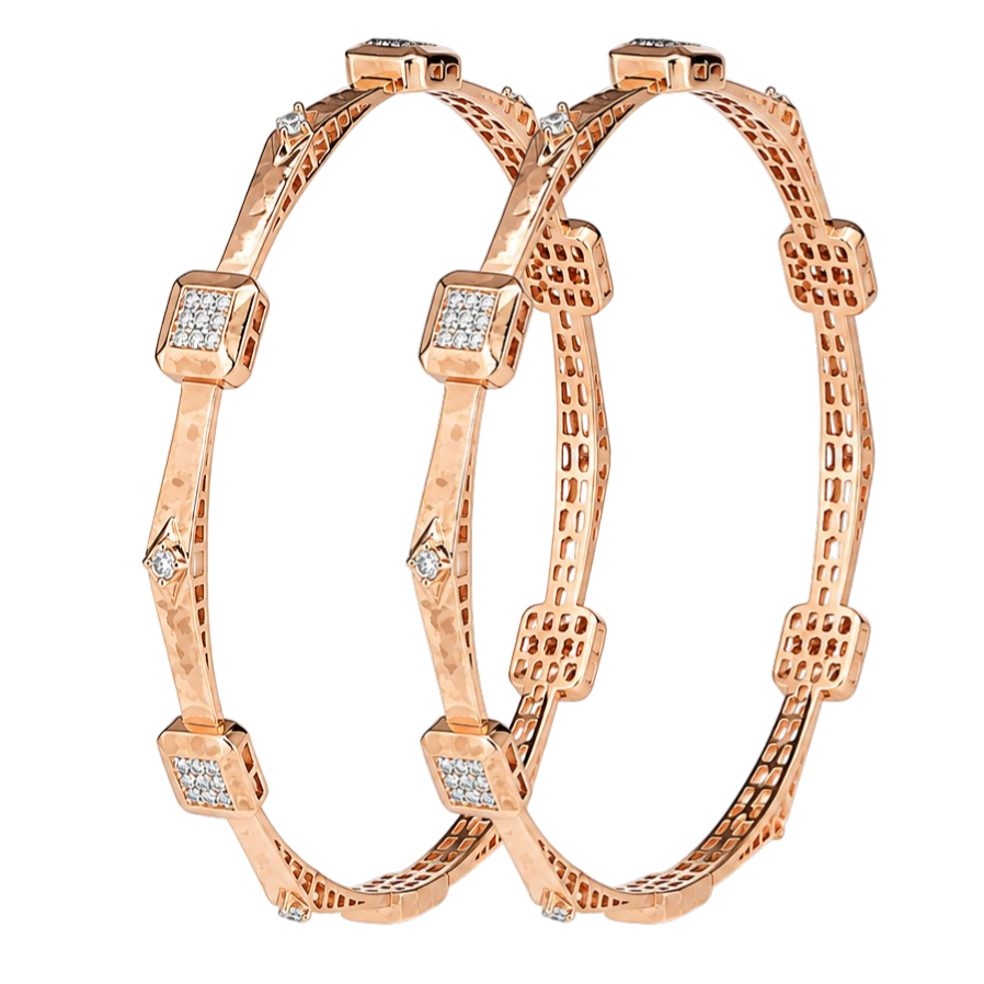 Opulent Rose Gold Geometric Diamond Bangles