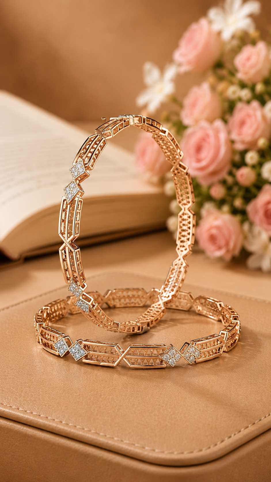Modern Intricate Geometric Diamond-Pattern Bangles