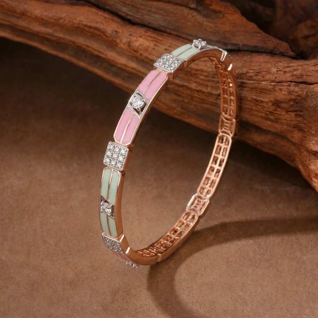 Pastel Enamel and Crystal Segmented Rose Gold Bangles