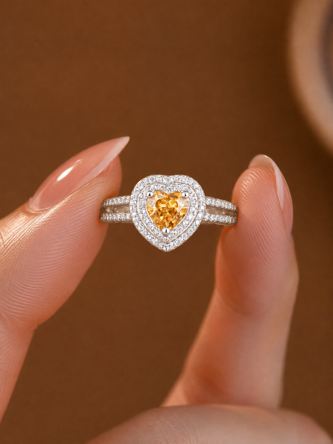 Golden Heart Double-Halo Silver Ring