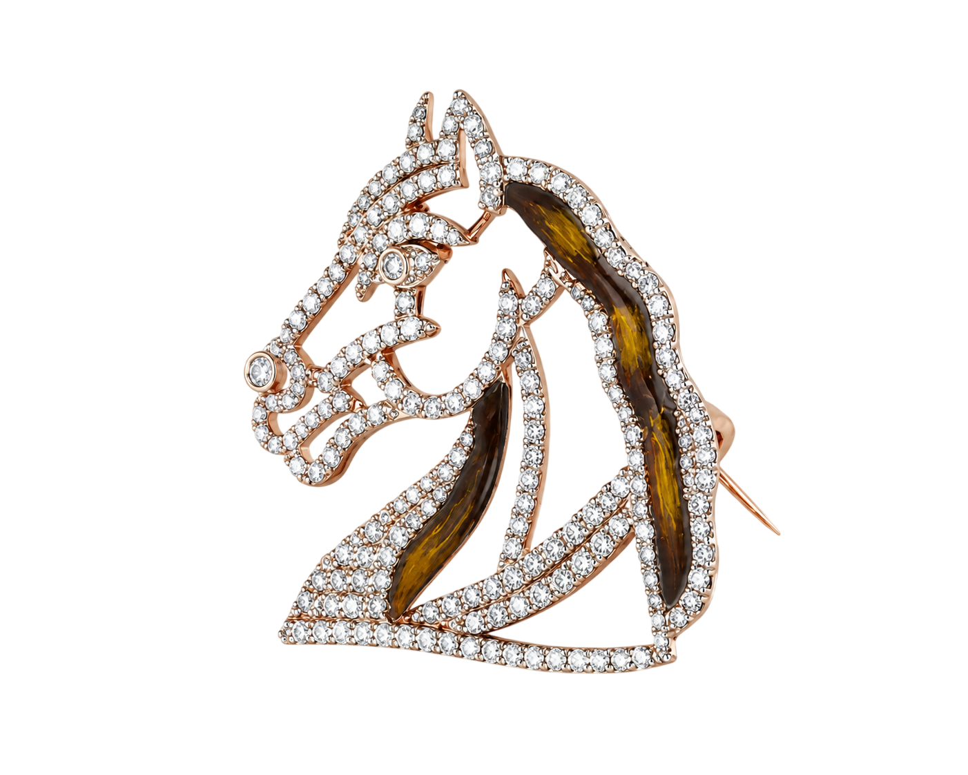 Noble Equestrian Diamond and Enamel Horse Head Brooch
