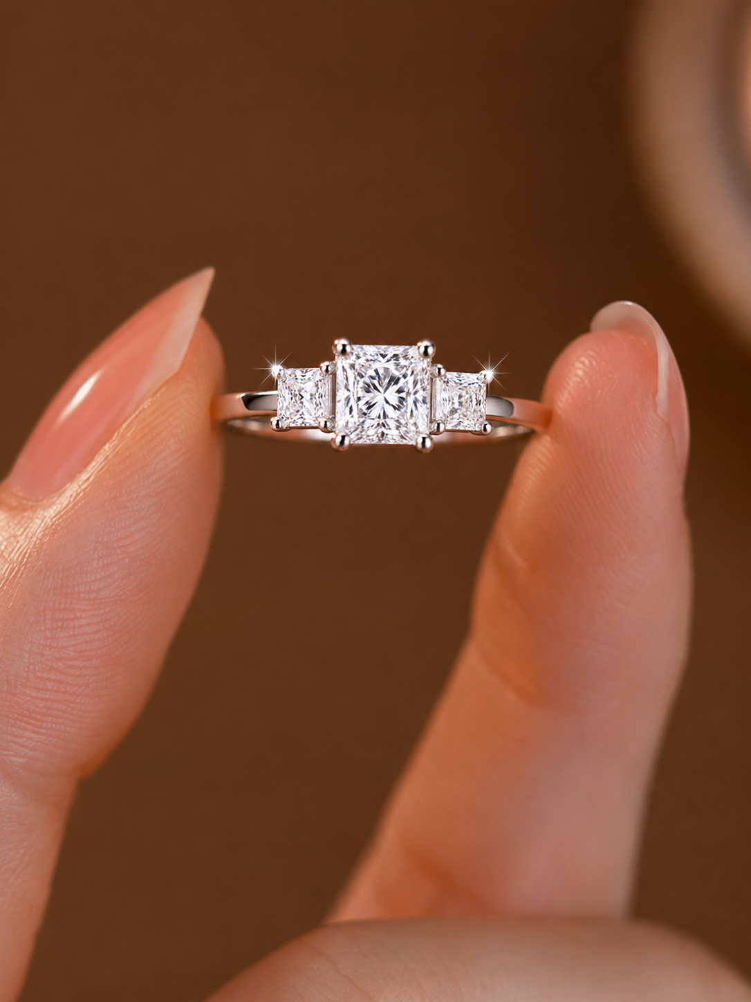 Radiant Princess-Cut Three-Stone Engagement Ring