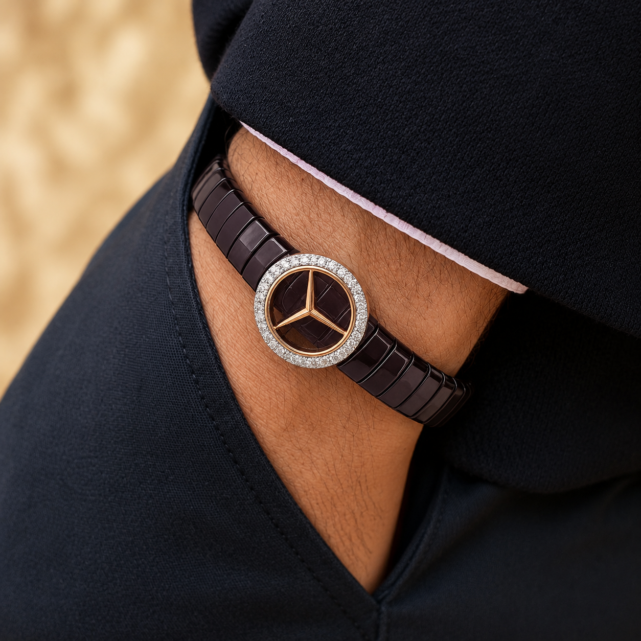 Elite Ceramic & Diamond Accent Mercedes-Inspired Statement Bracelet
