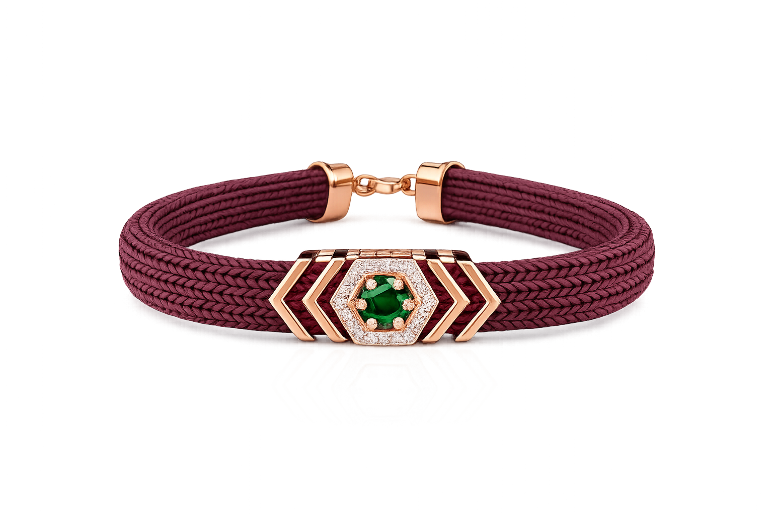 Regal Maroon Cord and Hexagonal Emerald Statement Bracelet