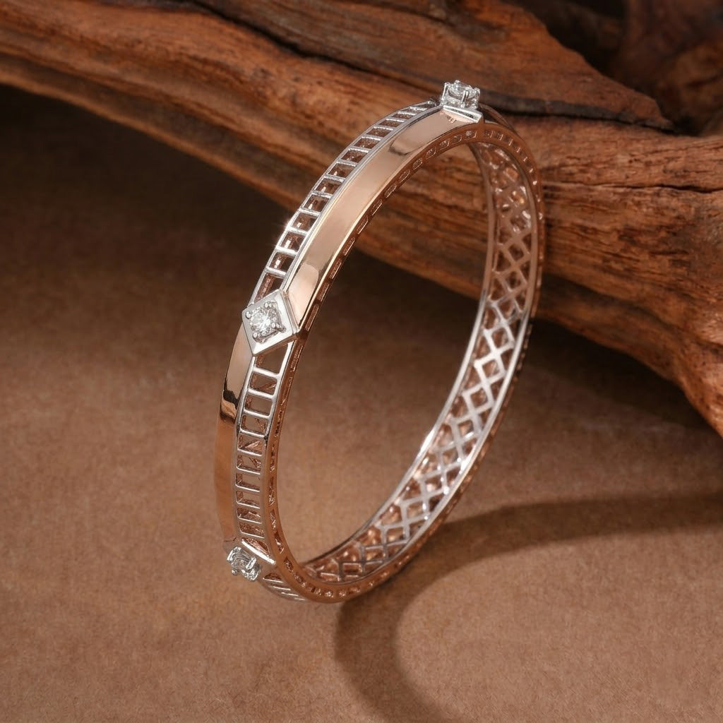 Radiant Geometric Lattice Rose-Gold Bangles