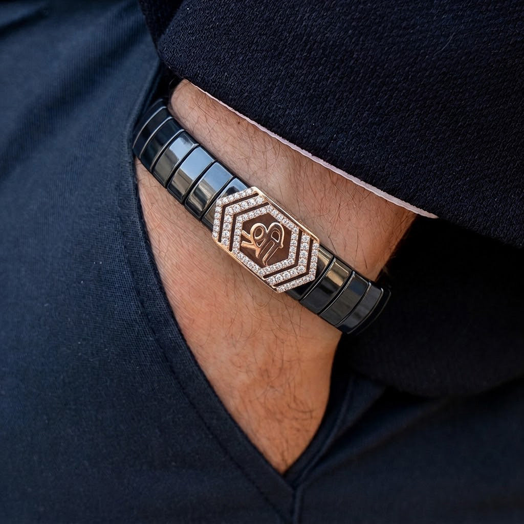 Modern "Shree" Ceramic & Rose Gold Statement Bracelet
