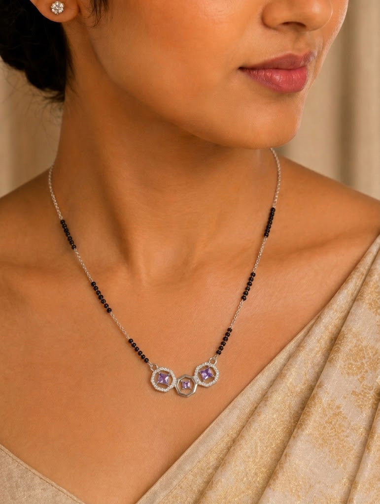 Geometric Violet-Stone Halo Mangalsutra