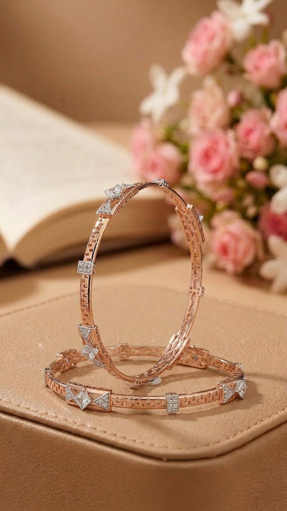 Geometric Prism Rose Gold Statement Bangles