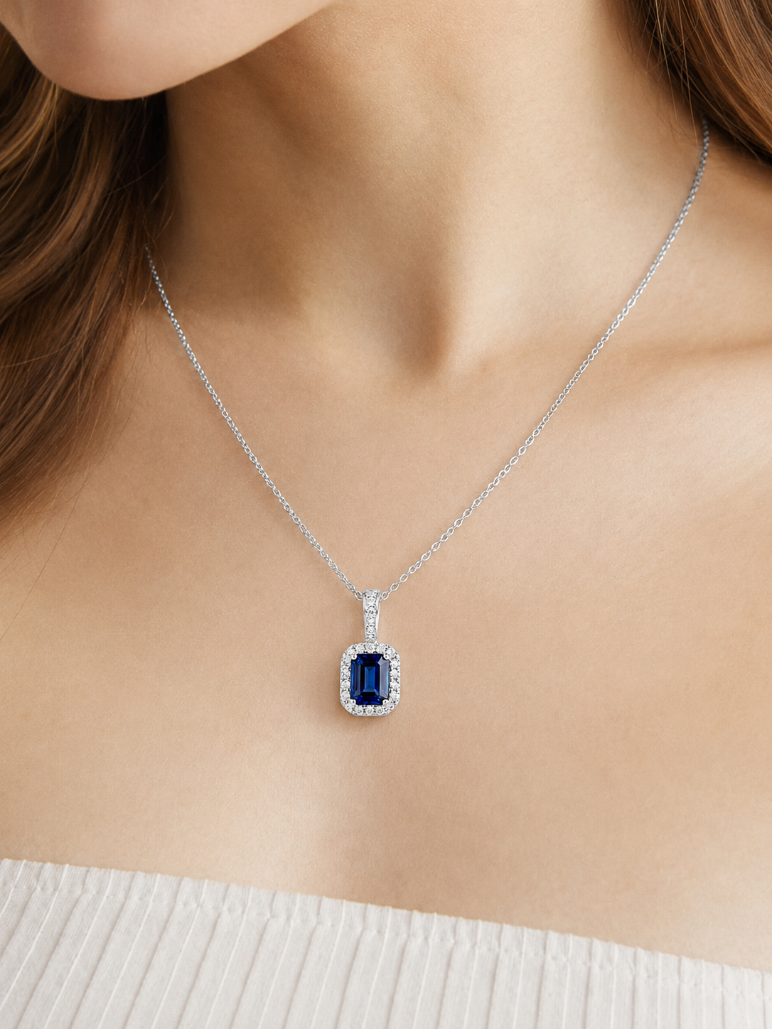 Classic Emerald-Cut Sapphire Halo Pendant