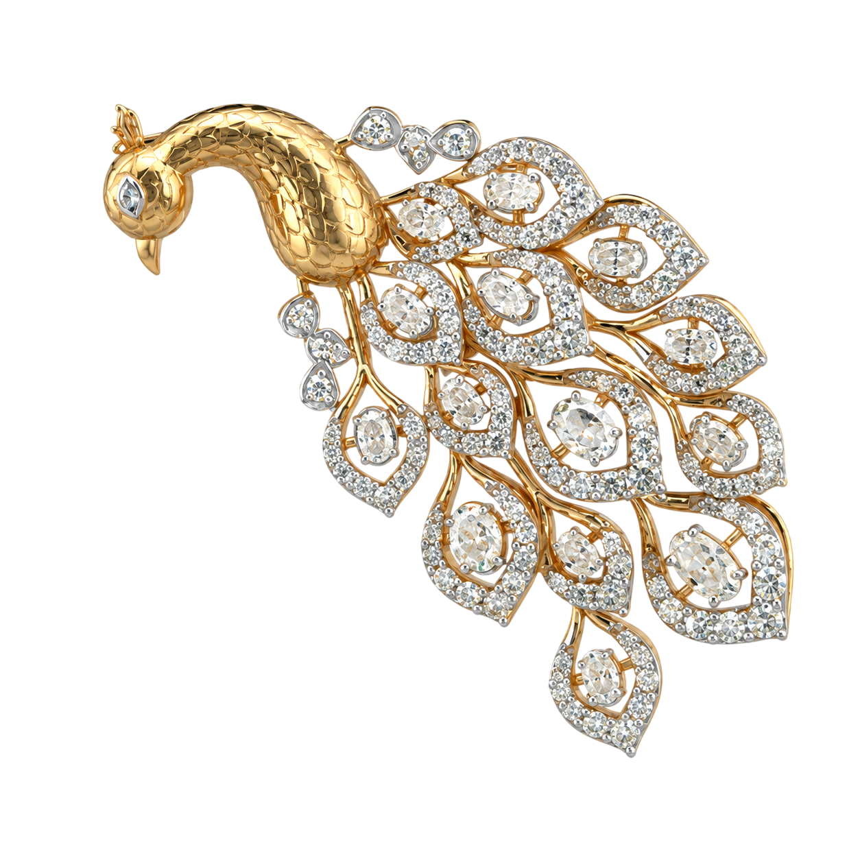 Exquisite Diamond-Embellished Peacock Statement Brooch