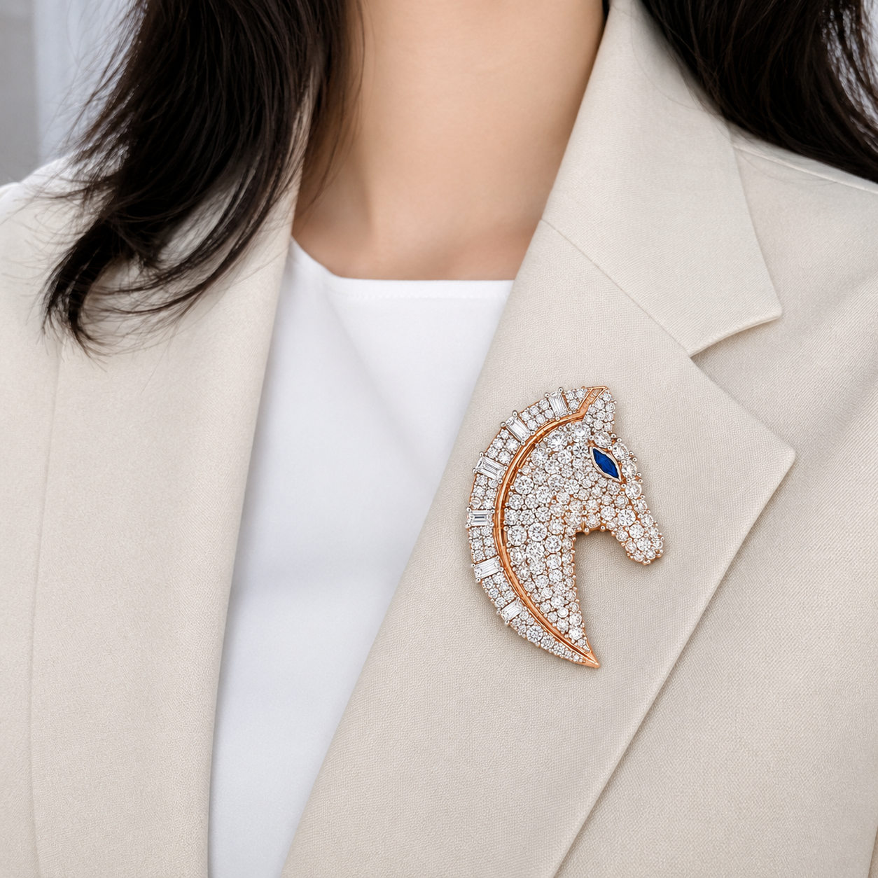 Majestic Diamond & Sapphire Equine Statement Brooch