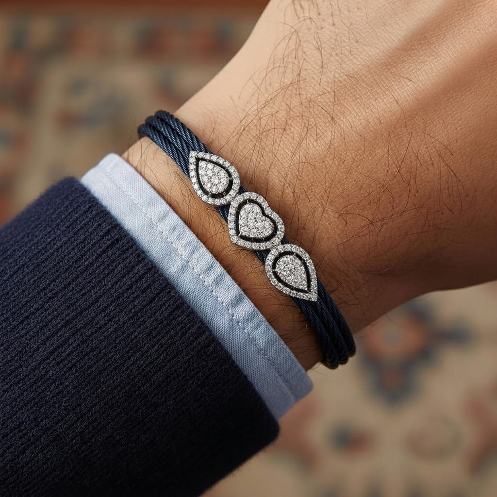 Elegant Teardrop and Heart Stone-Studded Bracelet
