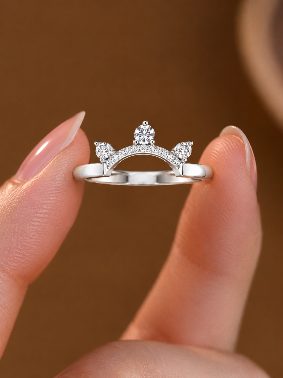 Regal Crown Three-Stone Silver Ring