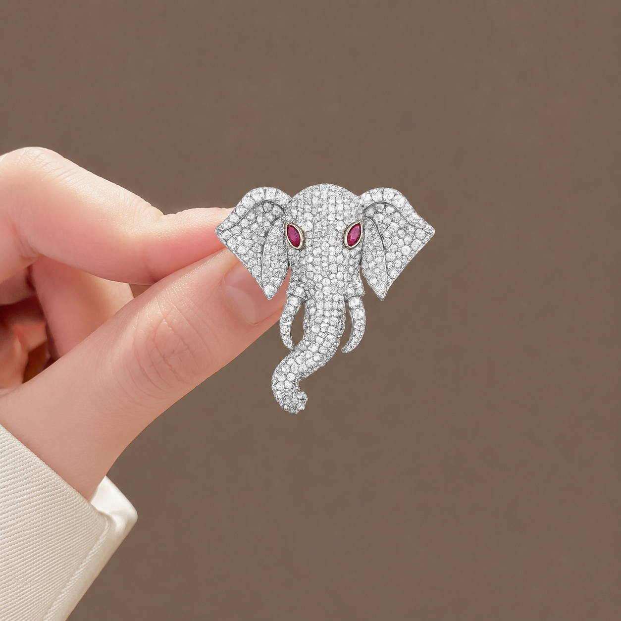 Majestic Pave Diamond Elephant Statement Brooch