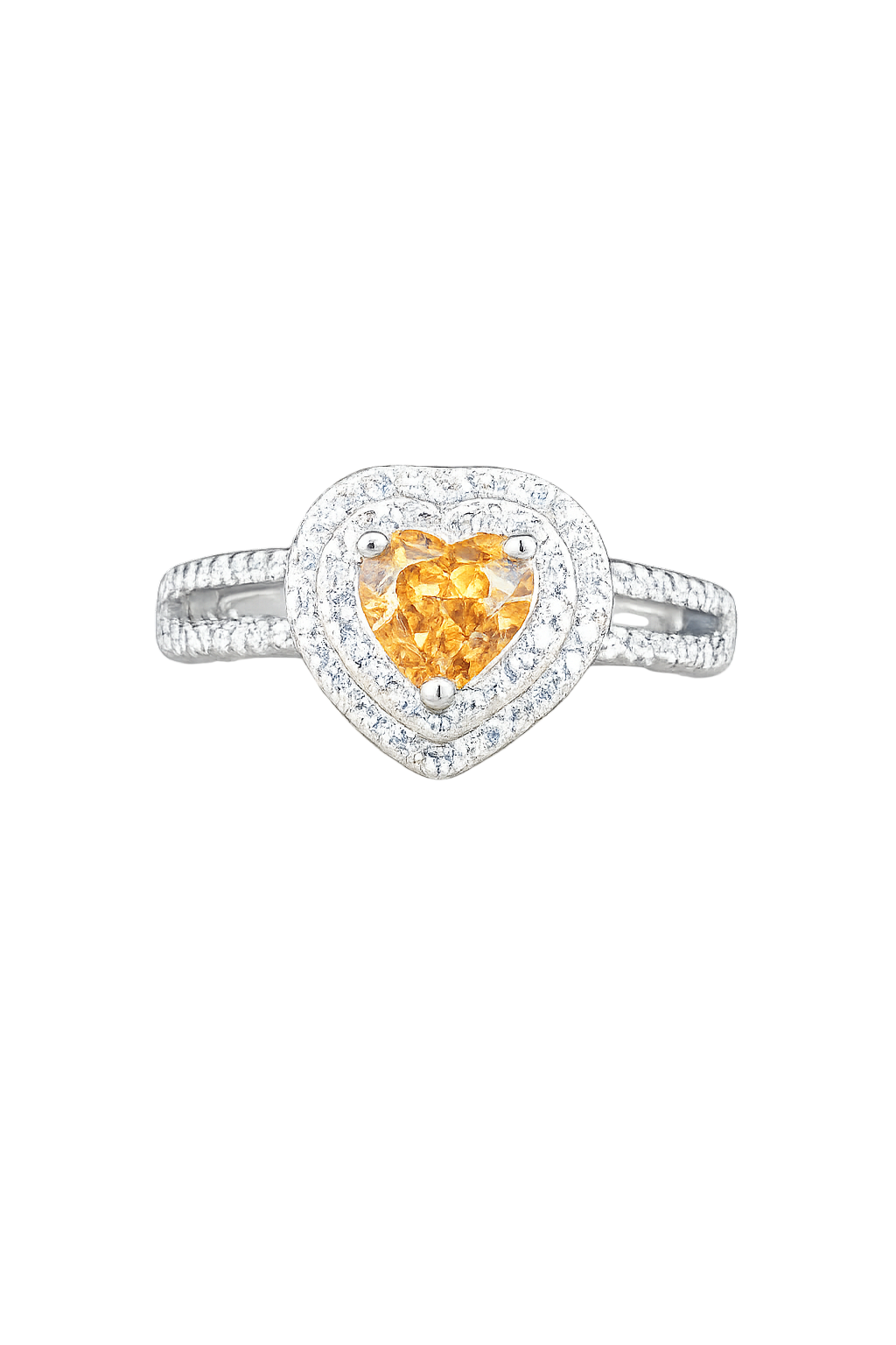 Golden Heart Double-Halo Silver Ring