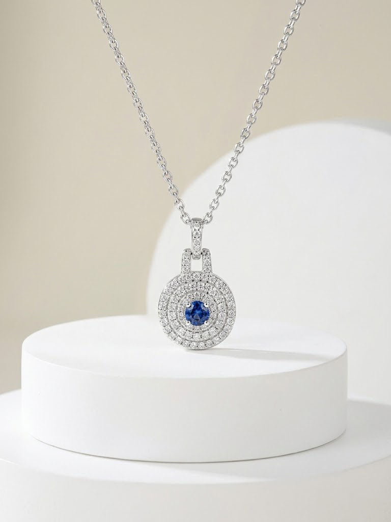 Radiant Double-Halo Sapphire Pendant