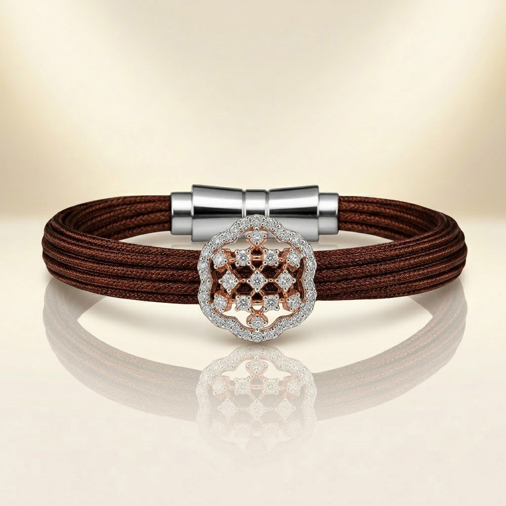 Delicate Floral-Inspired Stone and Brown Cord Bracelet
