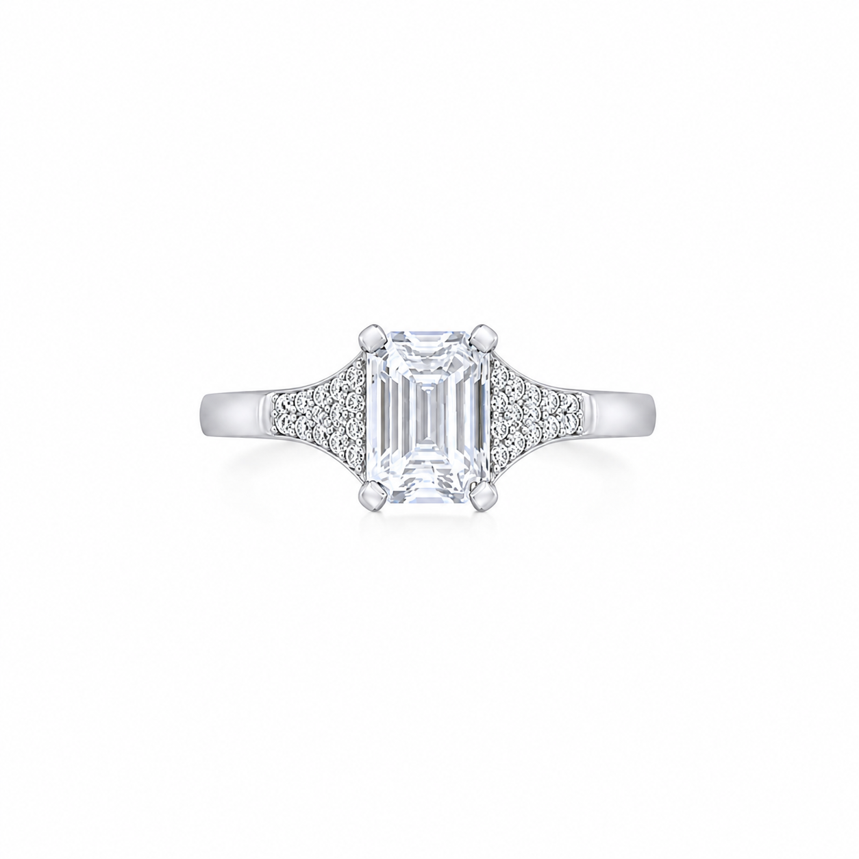 Elegant Emerald-Cut Pavé-Accented Engagement Ring