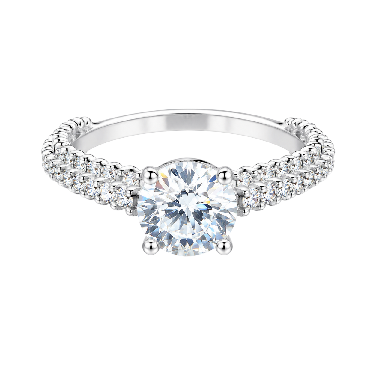 Brilliant Double-Row Pave Diamond Engagement Ring