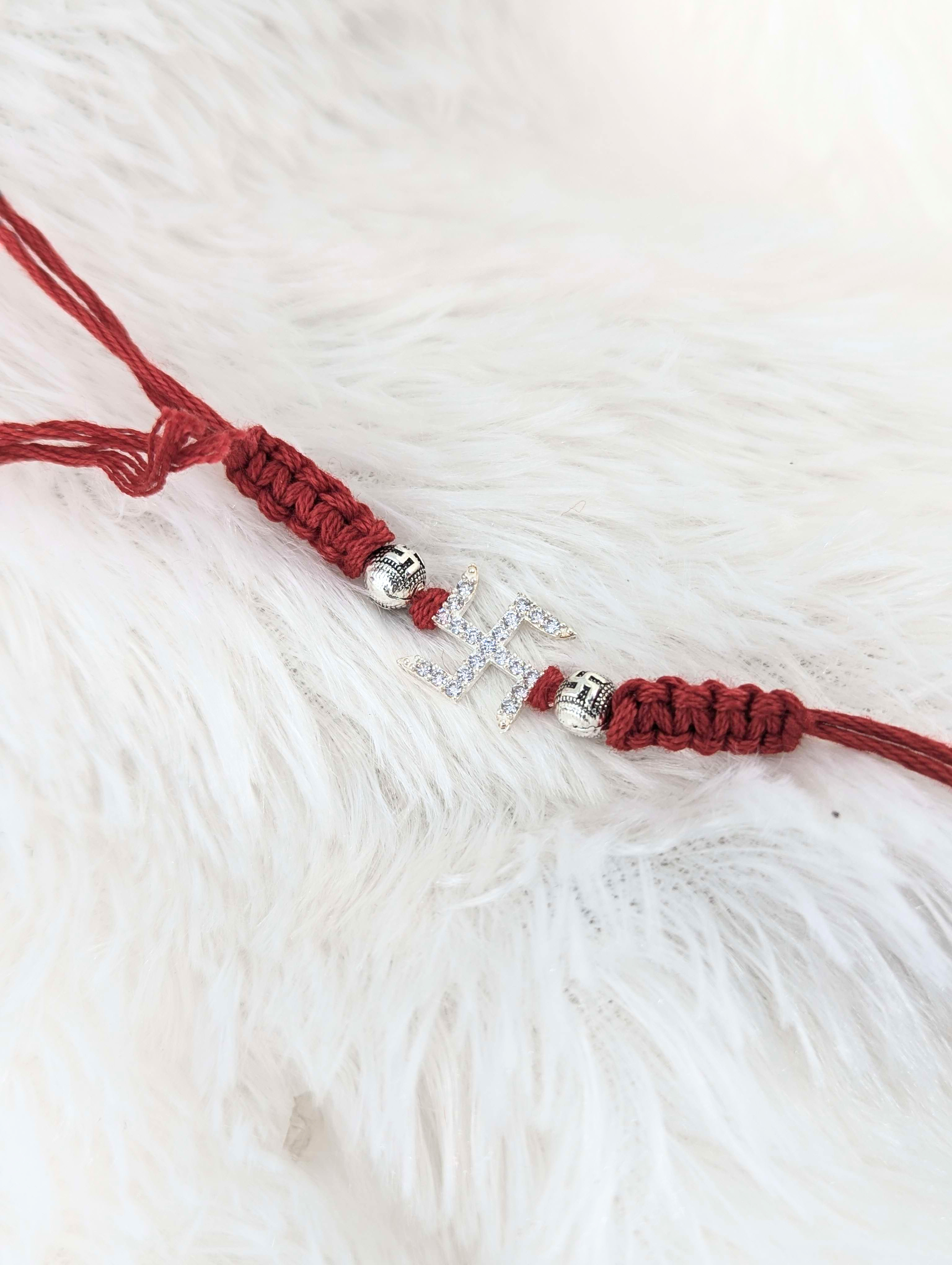 Radiant Swastika Stone-Studded Rakhi