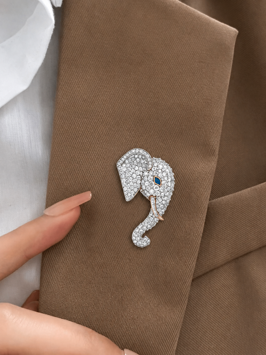 Majestic Full-Pavé Elephant Head Brooch