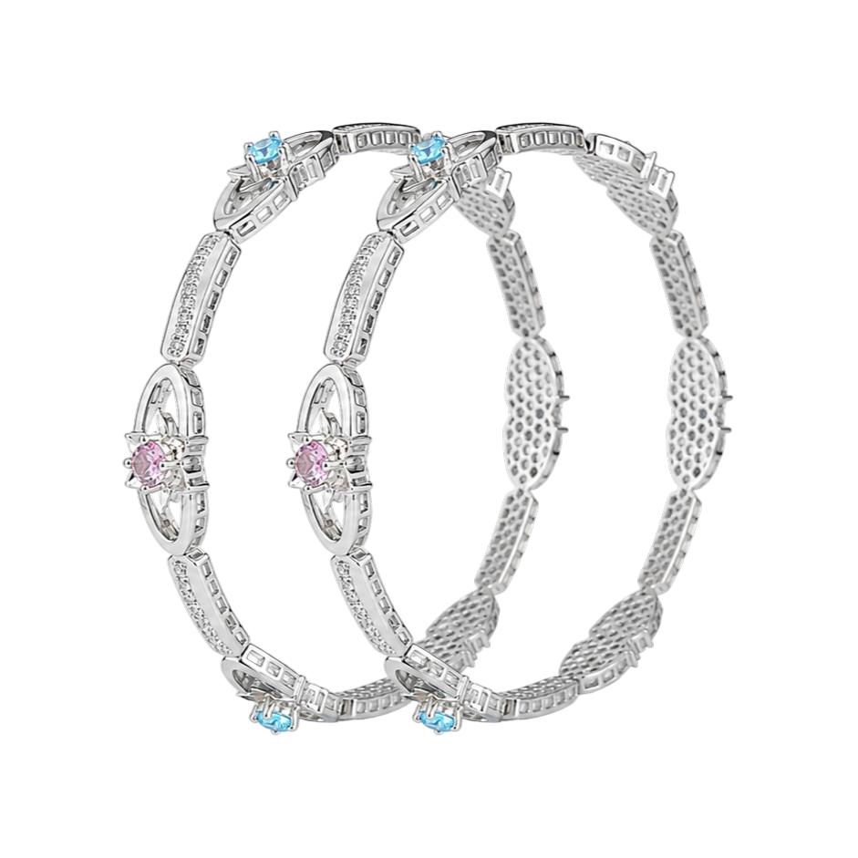 Whimsical Pastel Gemstone Silver Bangles