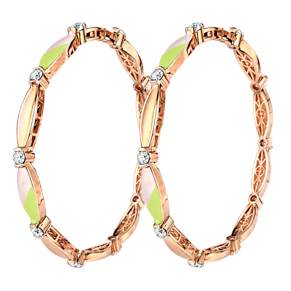 Chic Pastel Enamel & Stone-Studded Rose Gold Bangles
