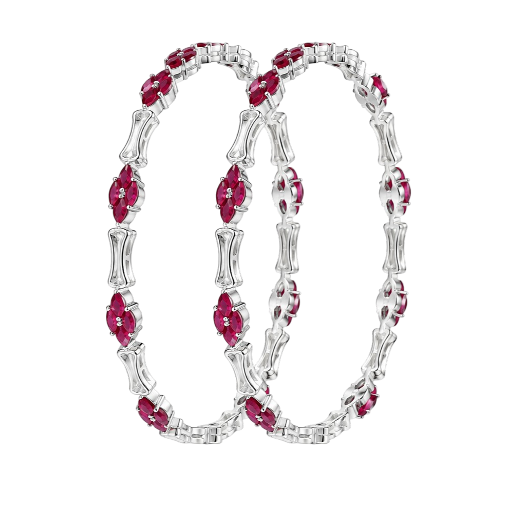 Ruby Floral-Inspired Silver-Toned Bangles