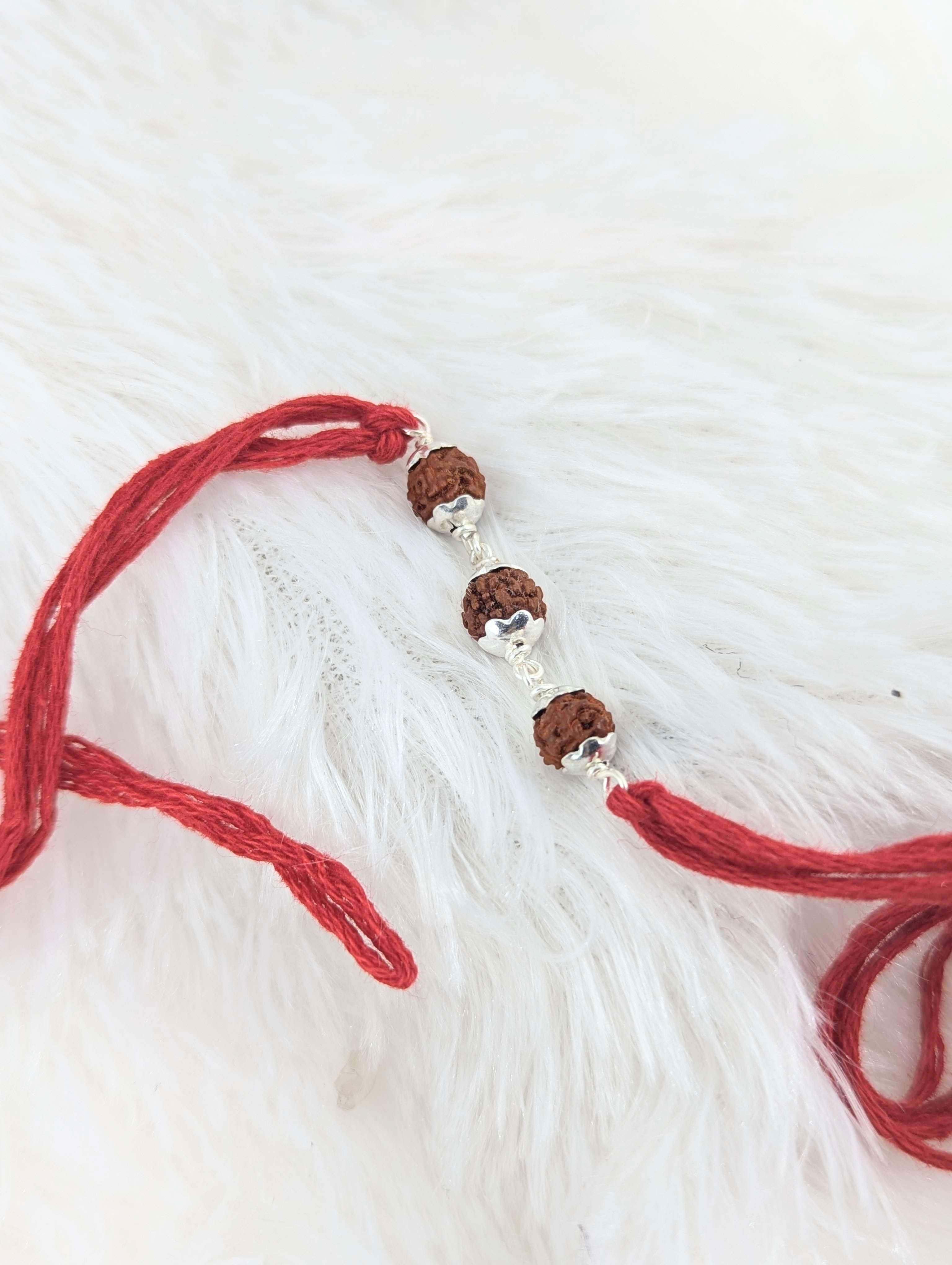 Trio Rudraksha Silver-Linked Rakhi