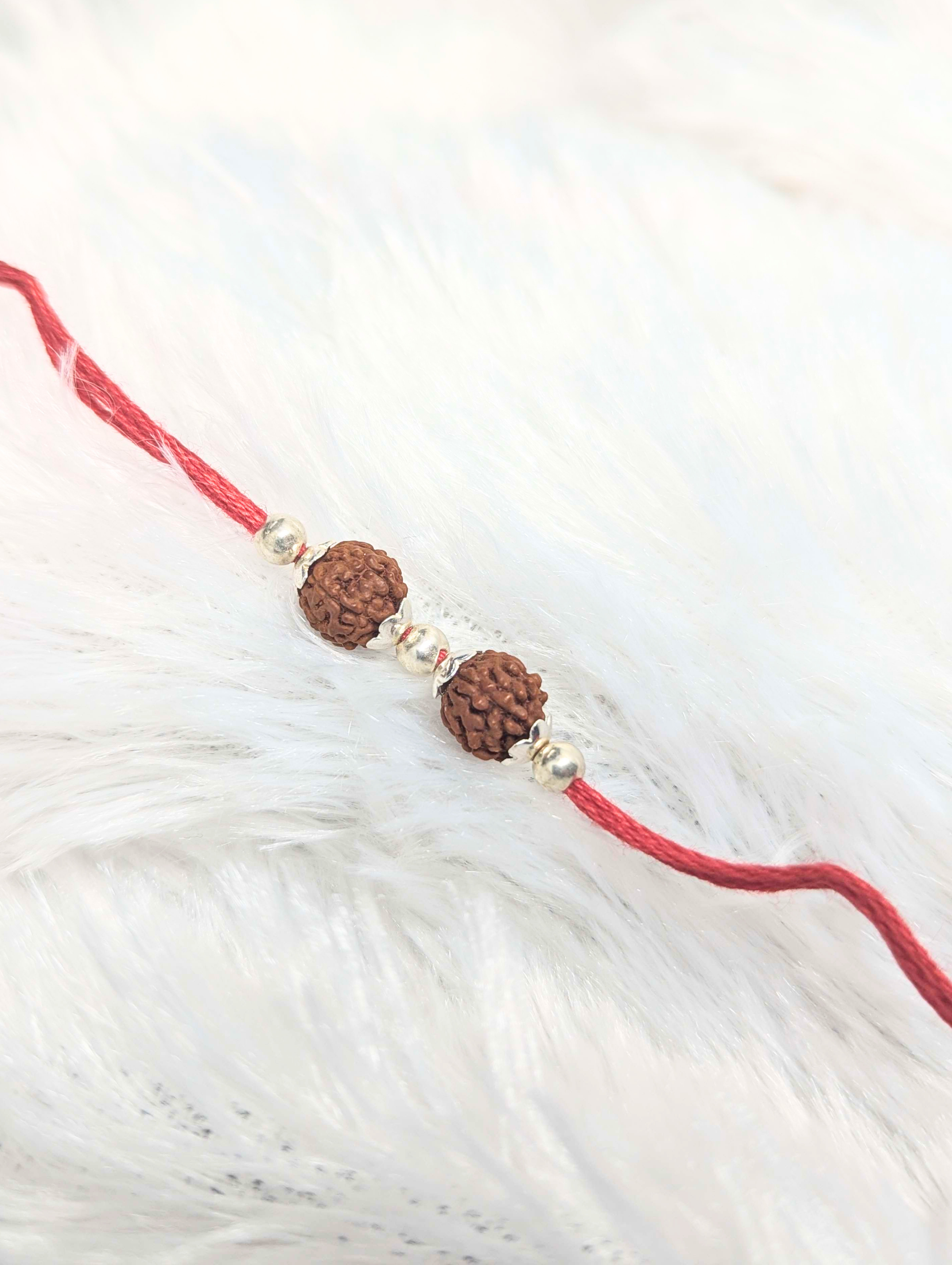 Dual Rudraksha Silver-Accented Rakhi