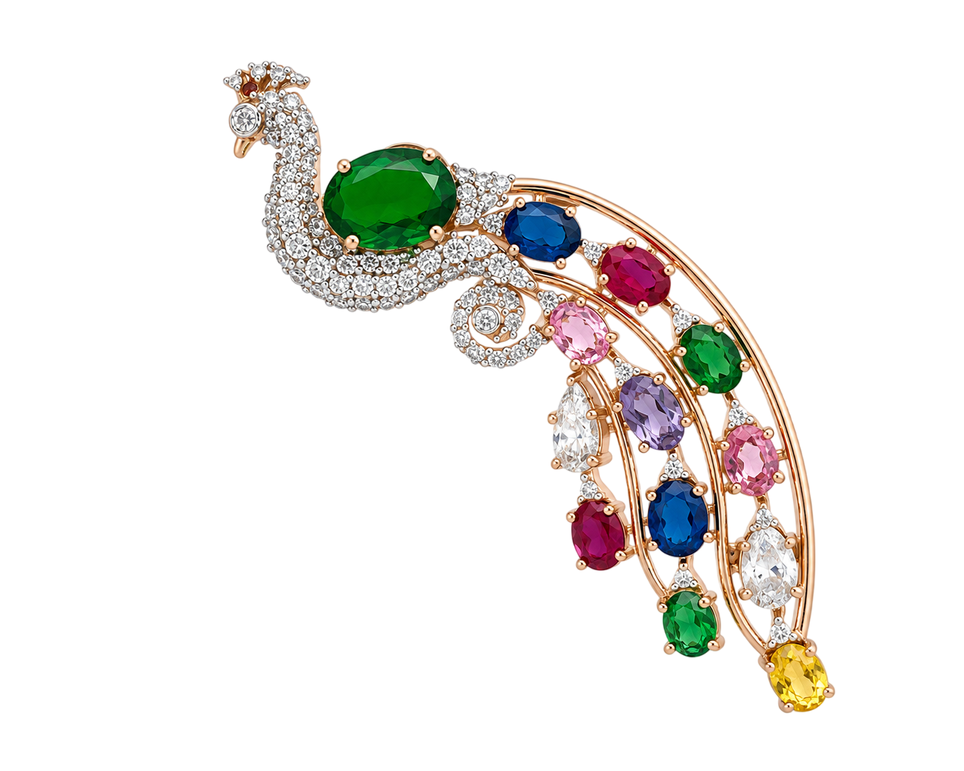 Majestic Multigemstone Peacock Brooch