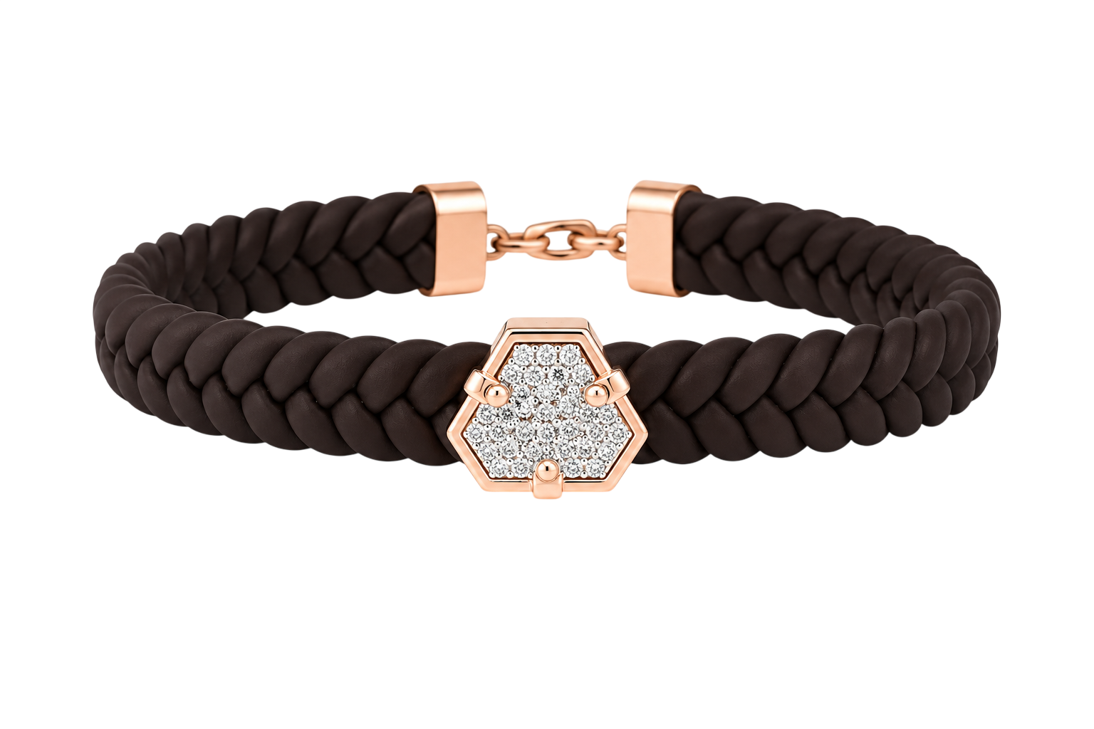 Elegant Hexagonal Stone-Studded Leather Bracelet