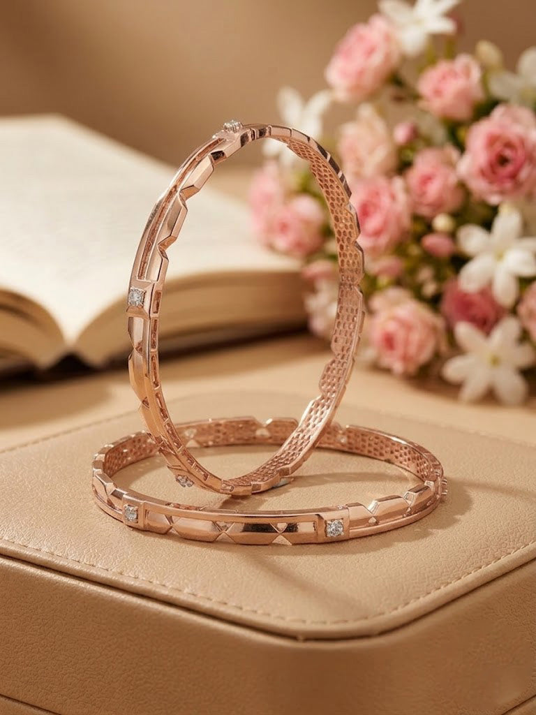 Lustrous Rose-Gold Textured Elegance Bangles
