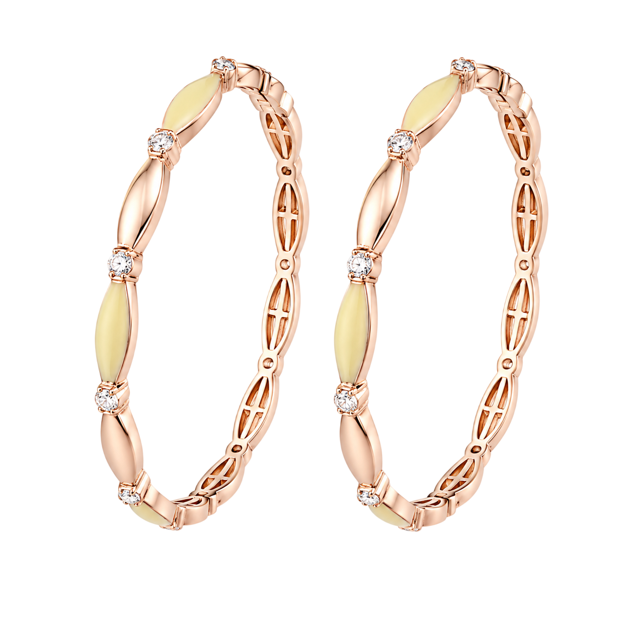 Ivory Accent & Crystal Rose Gold Designer Bangles