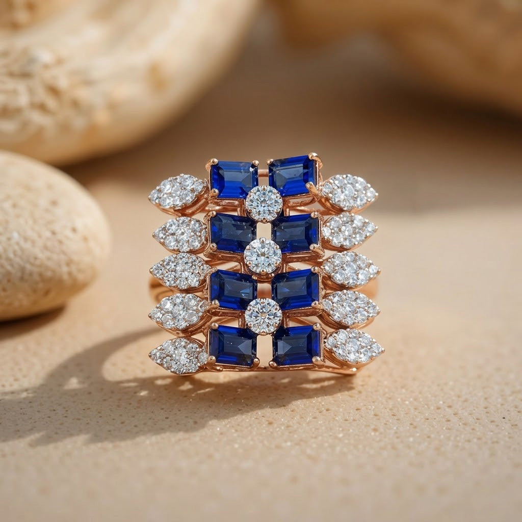 Royal Sapphire & Diamond Lattice Statement Ring