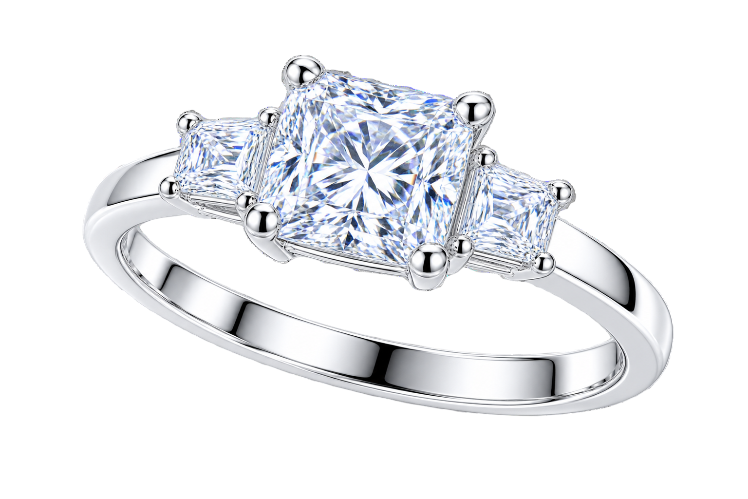 Radiant Princess-Cut Three-Stone Engagement Ring