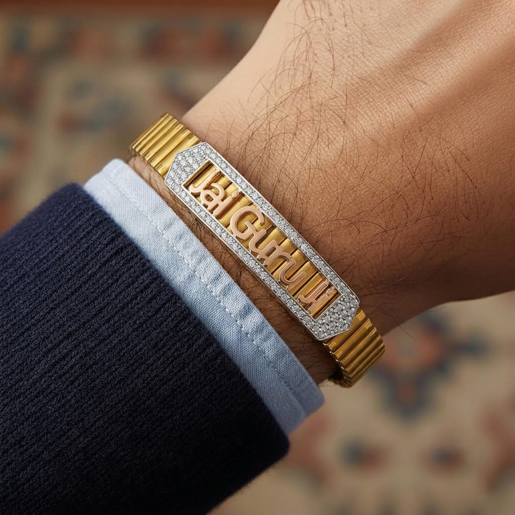 Divine "Jai Guru Ji" Sterling Silver Men's Bracelet