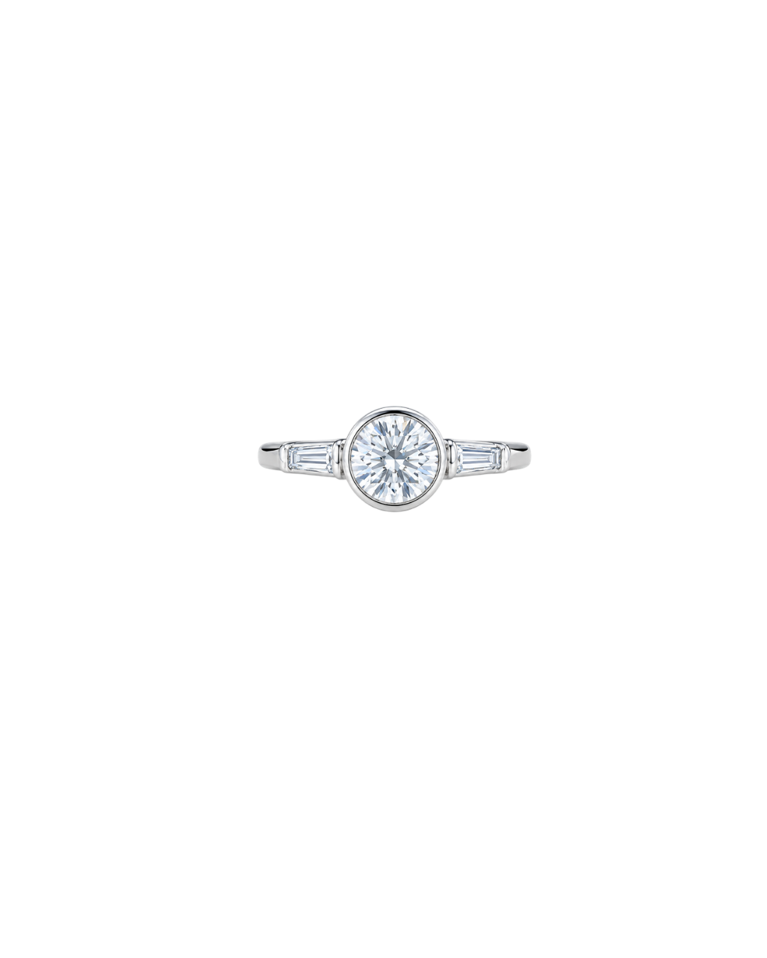 Bezel-Set Round and Baguette Three-Stone Ring