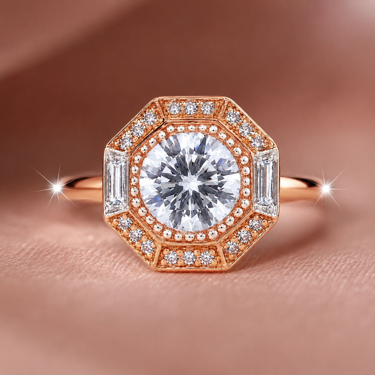 Opulent Geometric Octagonal Halo Diamond Ring