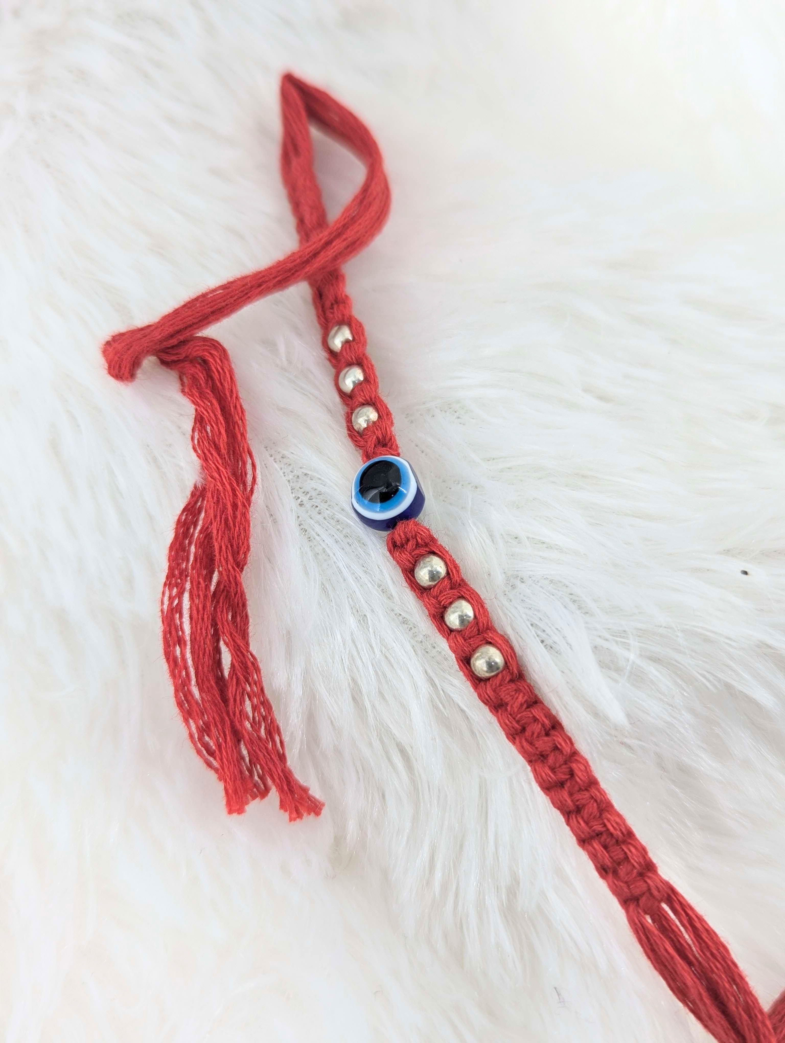 Braided Evil Eye & Metallic Bead Rakhi