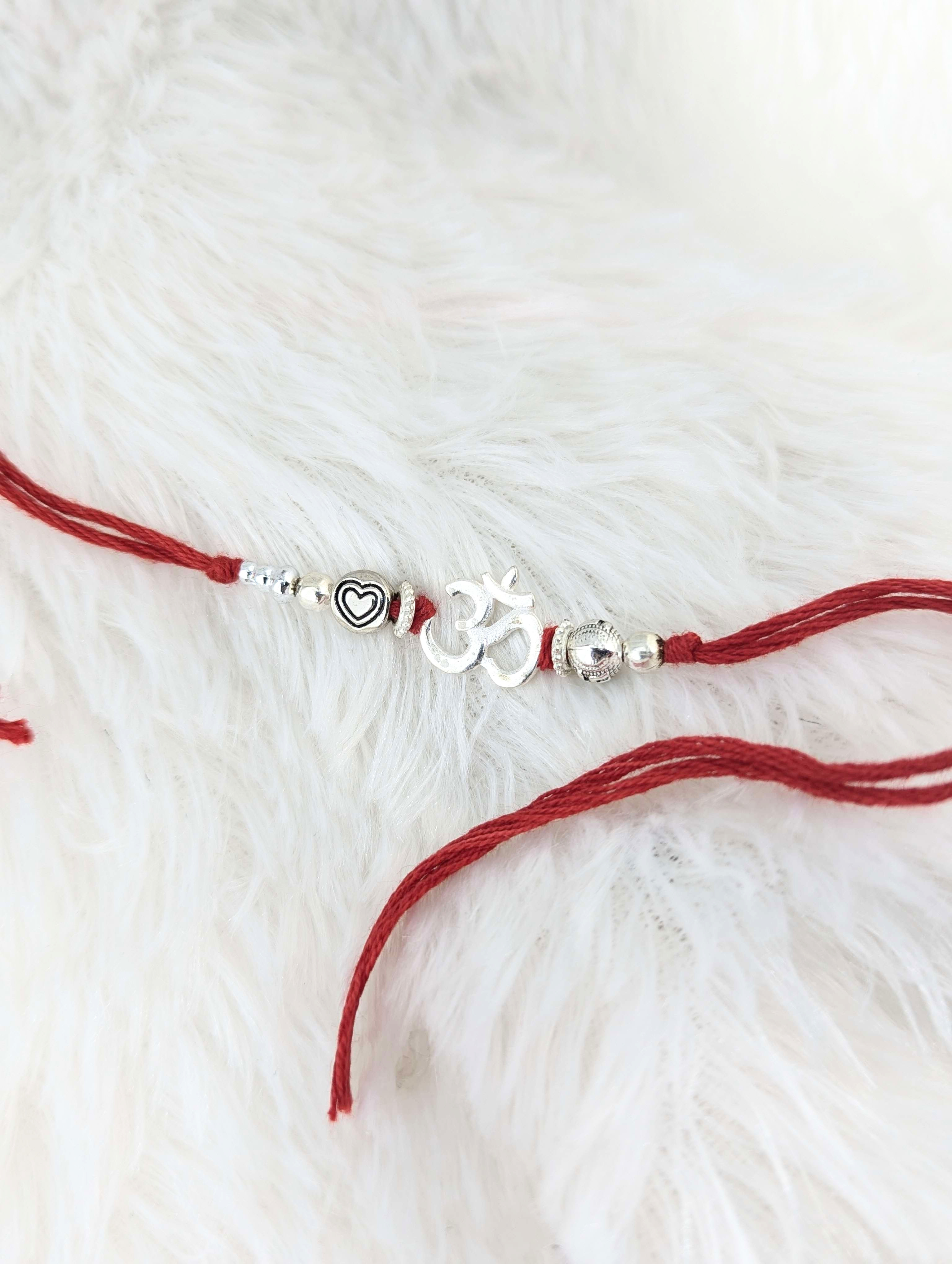 Divine Om & Heart Sterling Silver Rakhi