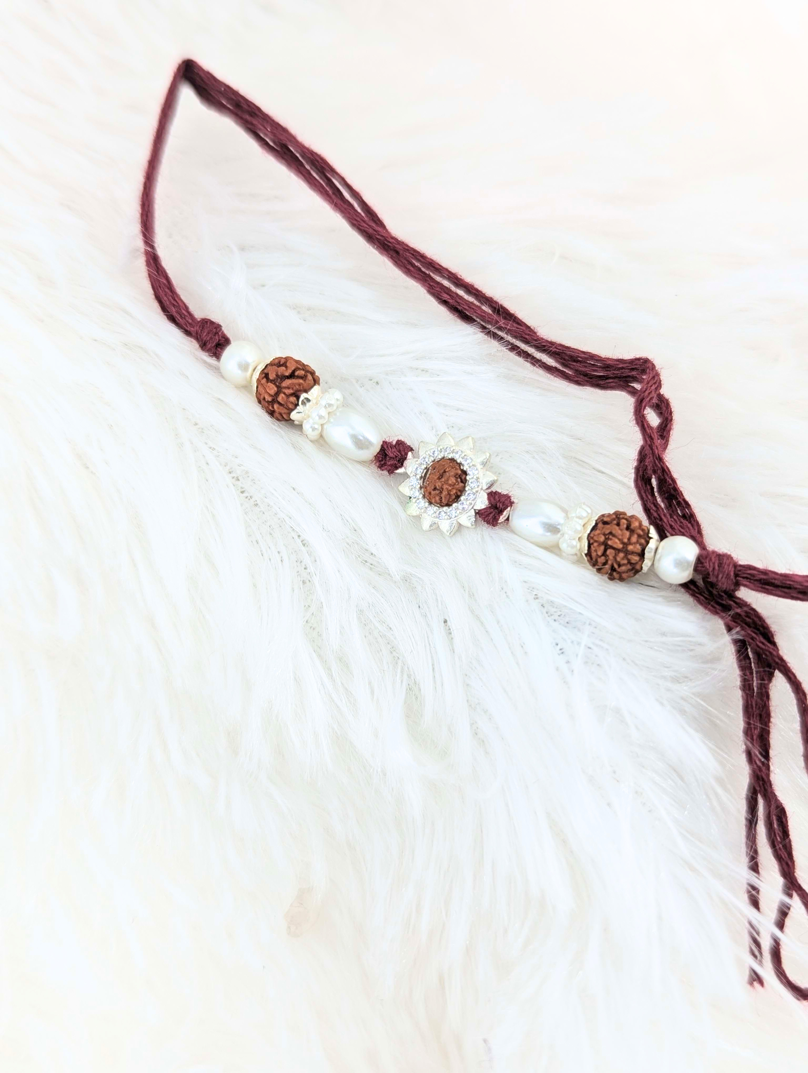 Spiritual Rudraksha & Pearl Sterling Silver Rakhi
