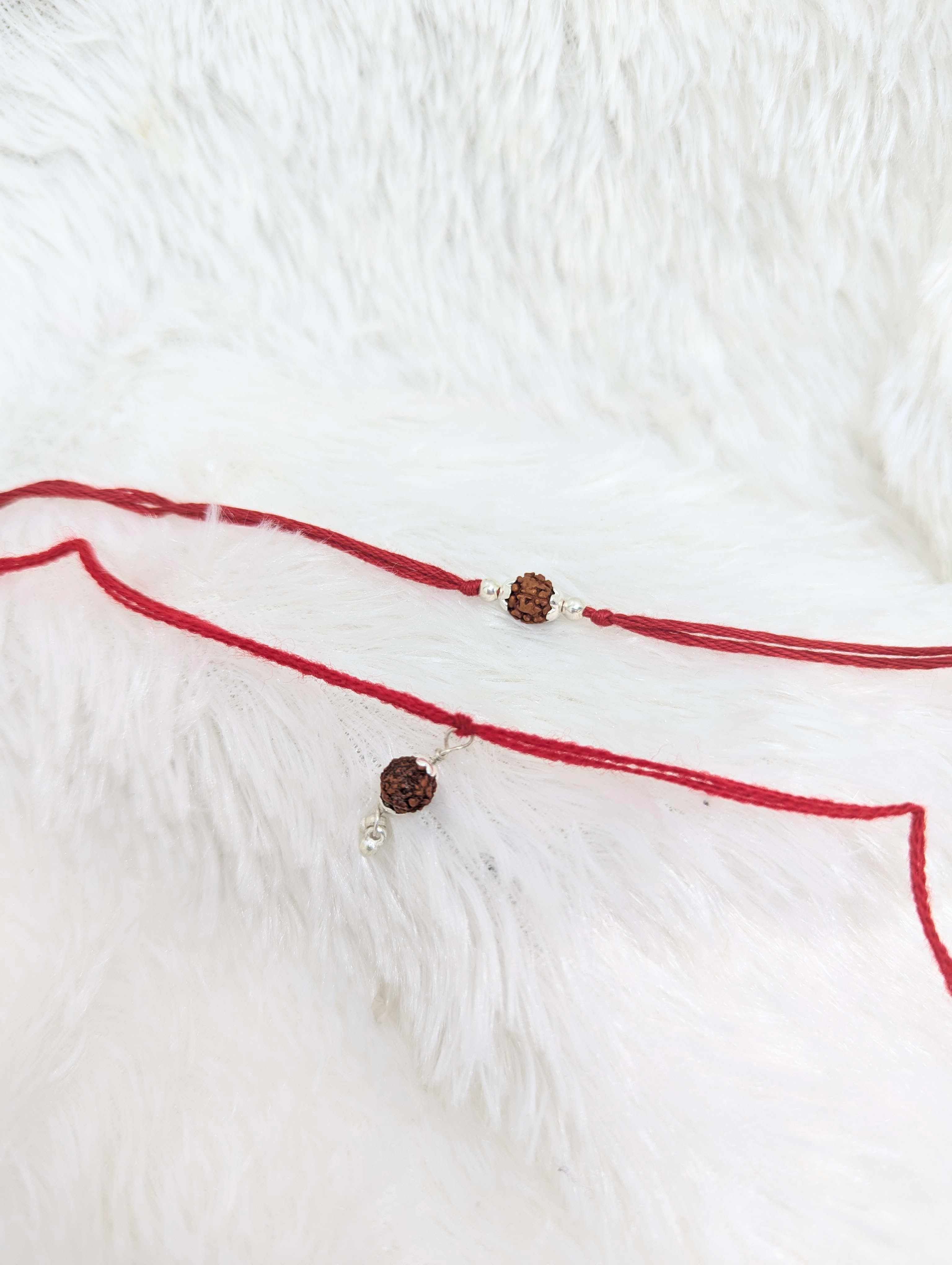 Minimalist Rudraksha Sterling Silver Rakhi Duo