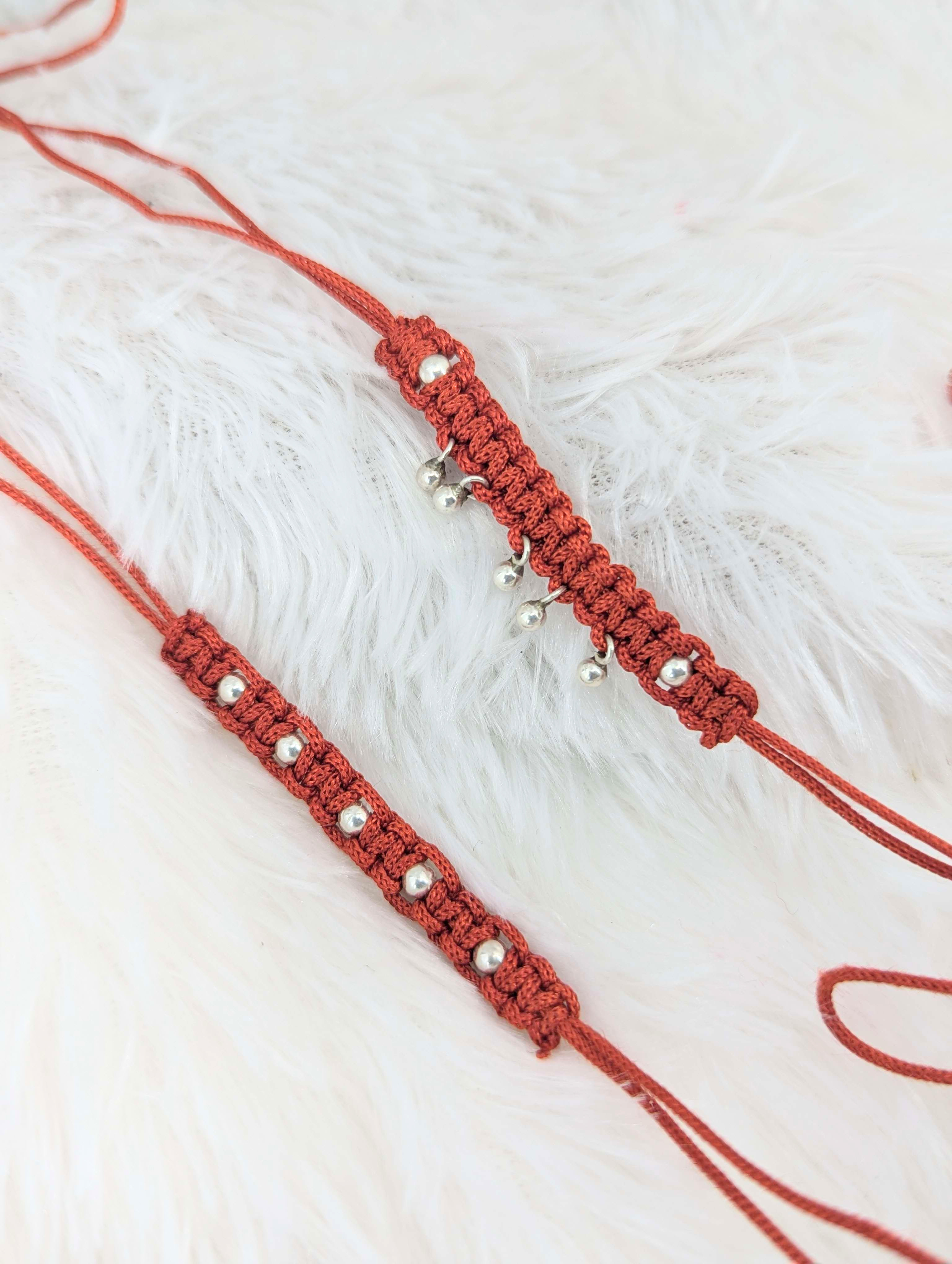 Artisanal Macramé & Silver Bead Bracelet Set