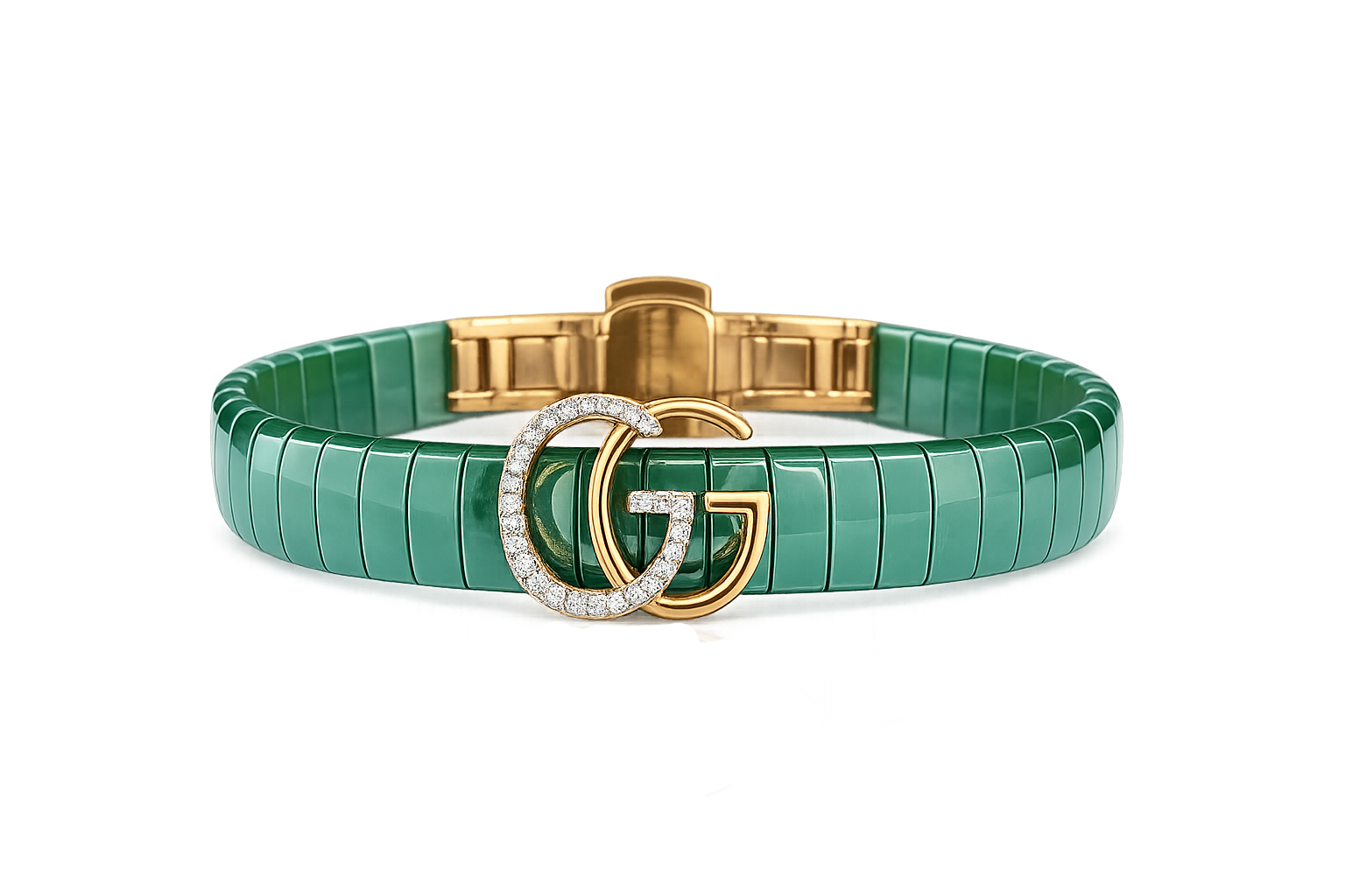 Luxury Emerald-Green Segmented Double-G Gents Bracelet