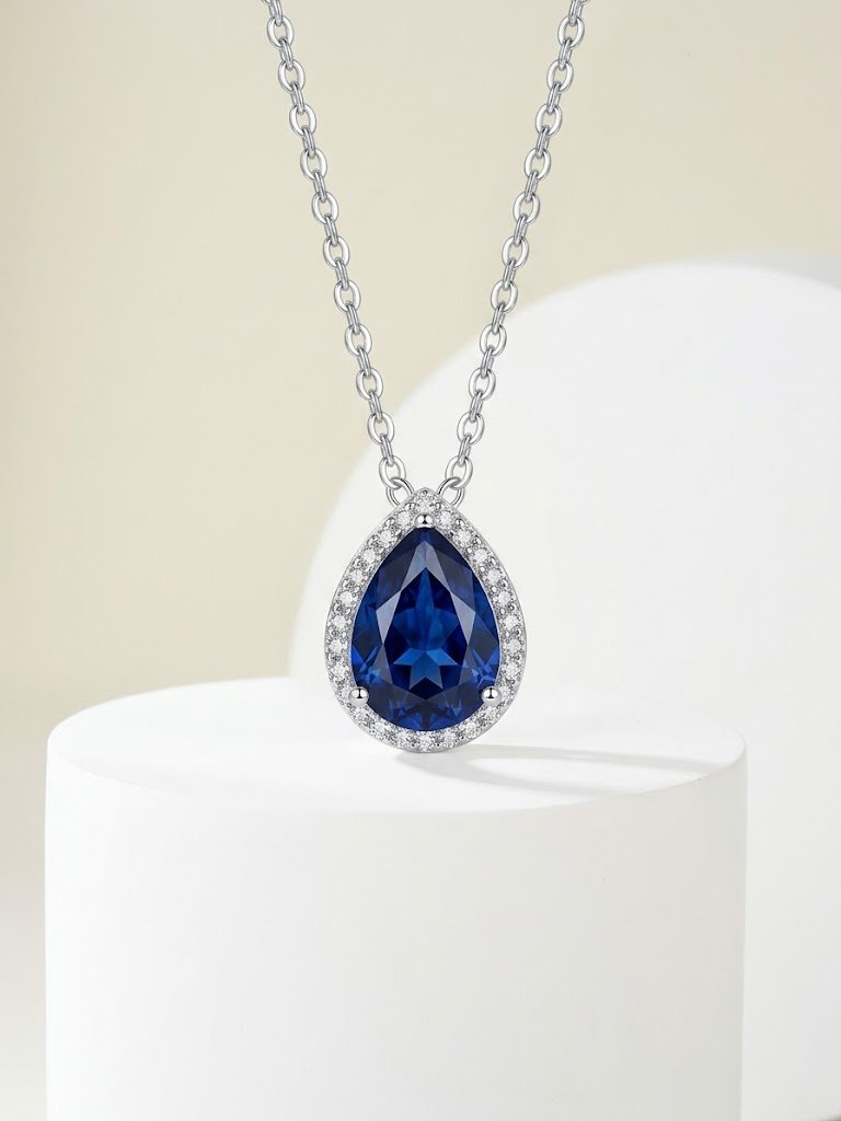 Royal Pear-Cut Sapphire Halo Necklace