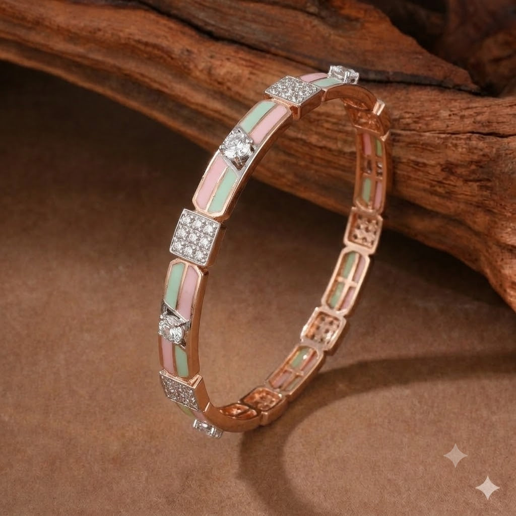 Pastel Enamel & Crystal Block Rose Gold Designer Bangles