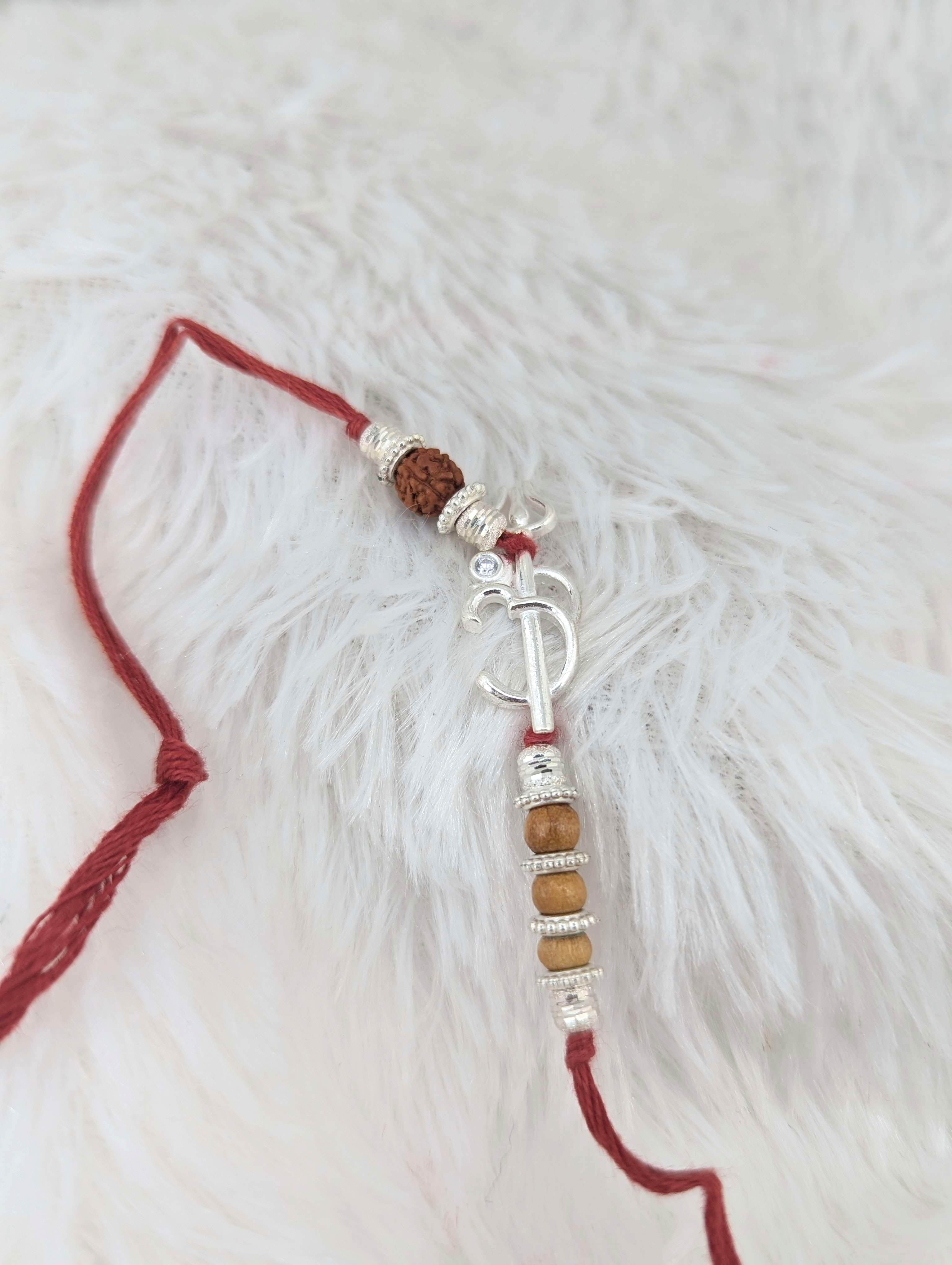 Divine Trishul & Om Sterling Silver Rakhi