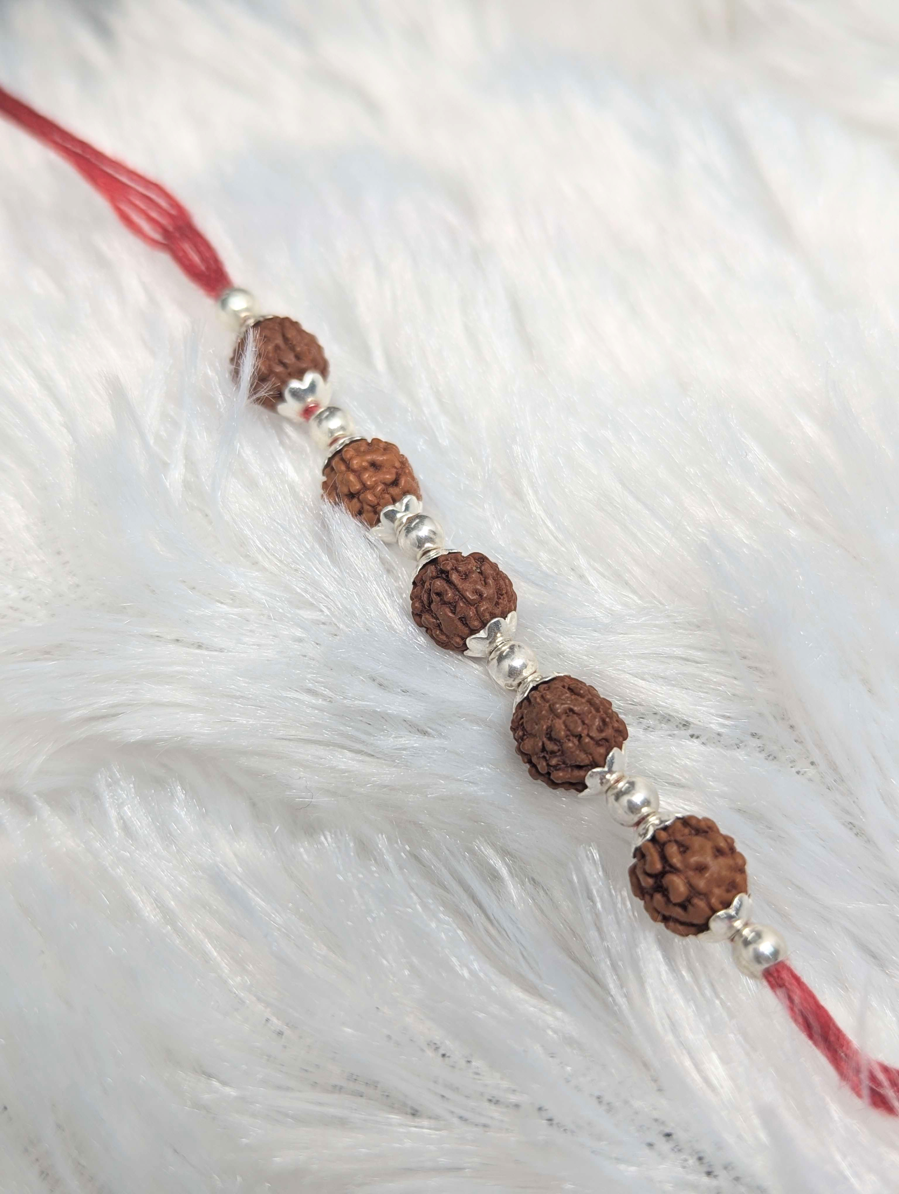 Classic Rudraksha & Silver Bead Rakhi
